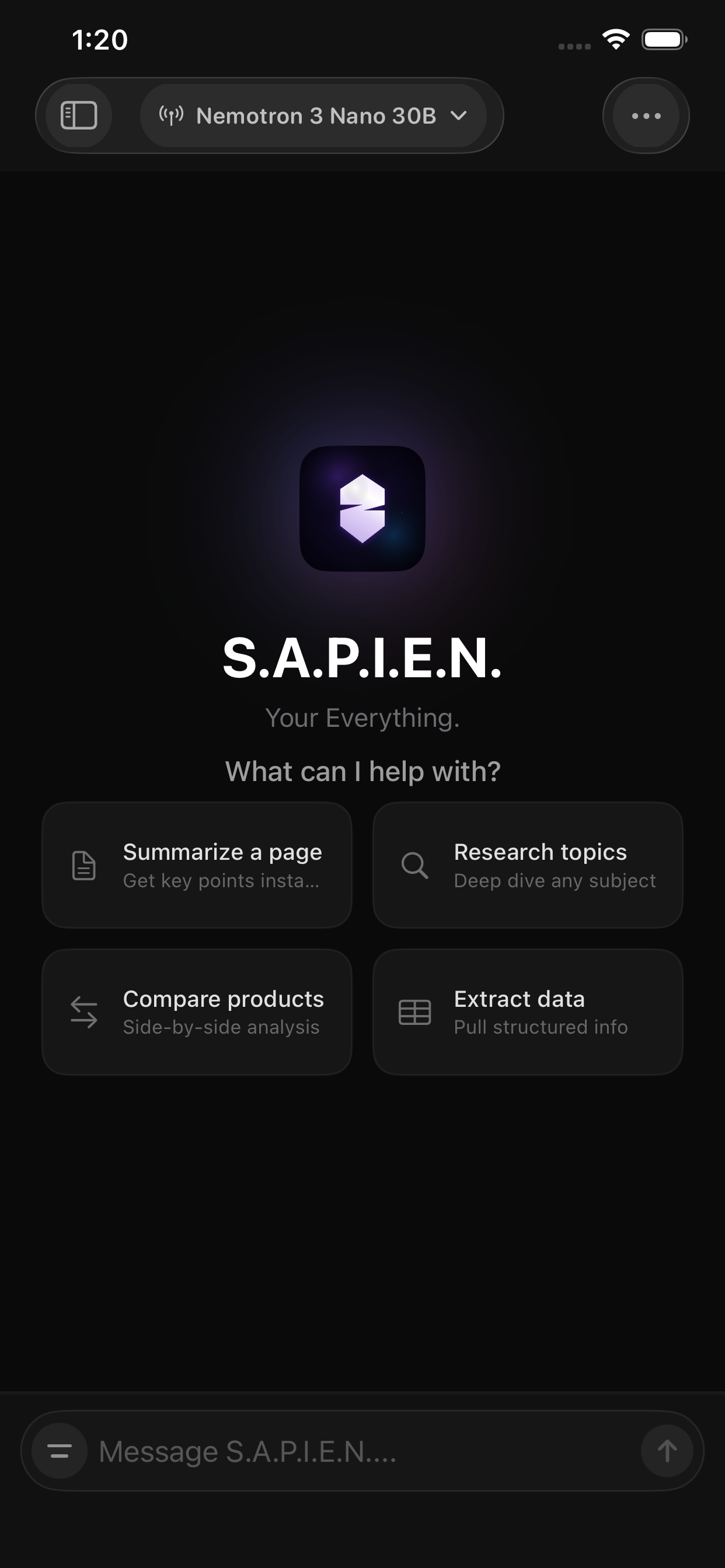 AI chat interface with model selector